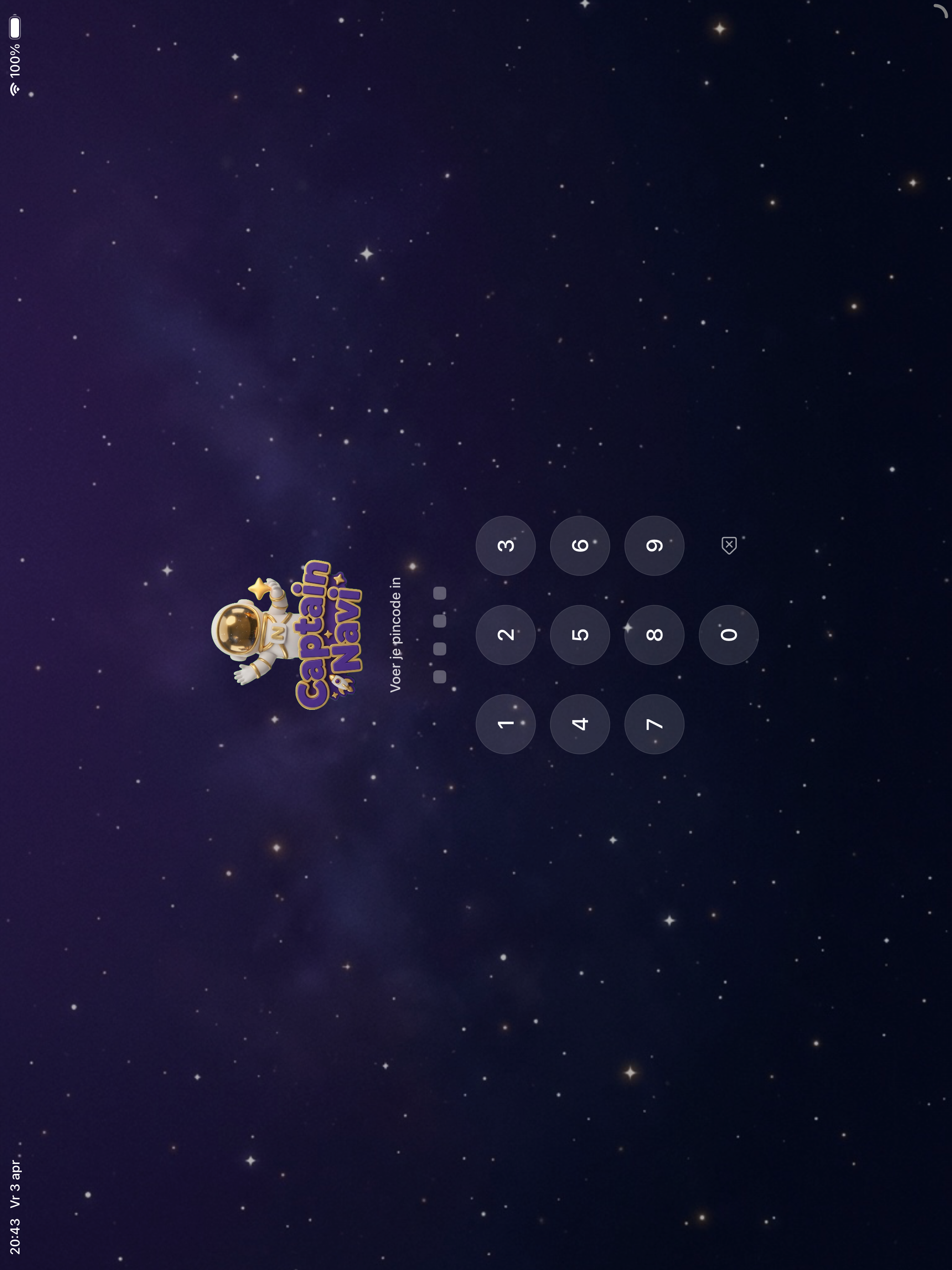 PIN inlogscherm met Captain Navi logo